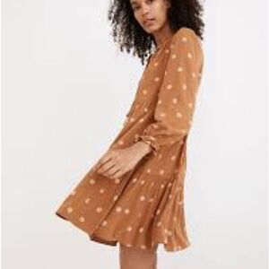 Madewell Tie Neck Tiered Bloom Dot Brown Dress Size Small
